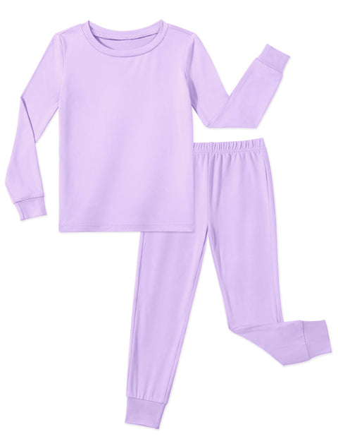 Girls Long Sleeve Pajama Set Snug Fit 2-Piece Tag-Free Sleepwear - Lilac