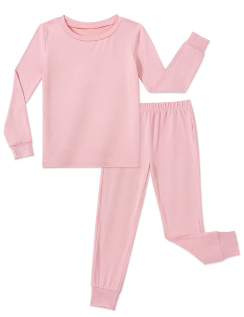 Girls Long Sleeve Pajama Set Snug Fit 2-Piece Tag-Free Sleepwear - Pink