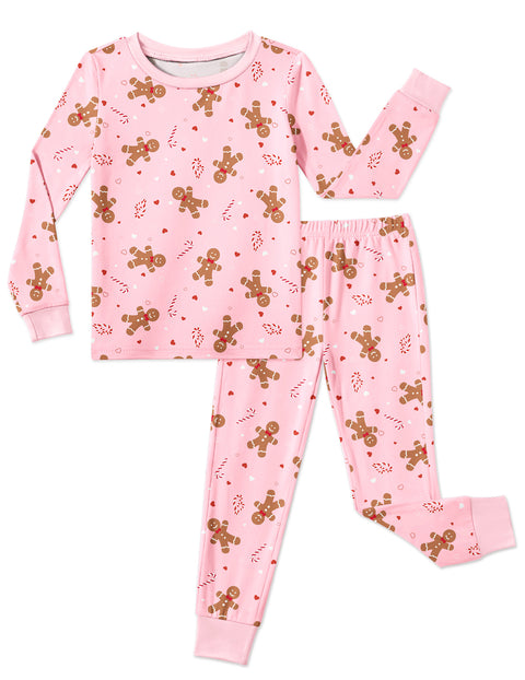 Girls Long Sleeve Pajama Set Snug Fit 2-Piece Tag-Free Sleepwear - Pink Christmas