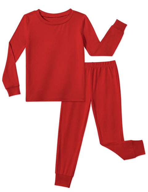 Girls Long Sleeve Pajama Set Snug Fit 2-Piece Tag-Free Sleepwear - Red