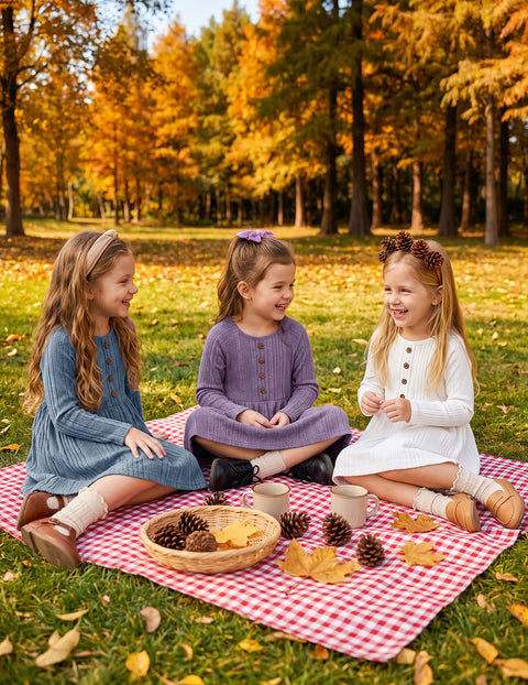 Toddler Girls Knit Sweater Dress Long Sleeve Button A-Line Fall Winter Dress - Lavender