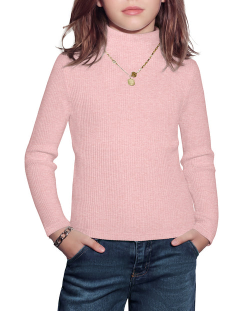 Girls Long Sleeve Mock Turtleneck Ribbed Knit Base Layer Top - Light Pink