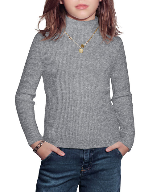Girls Long Sleeve Mock Turtleneck Ribbed Knit Base Layer Top - Grey