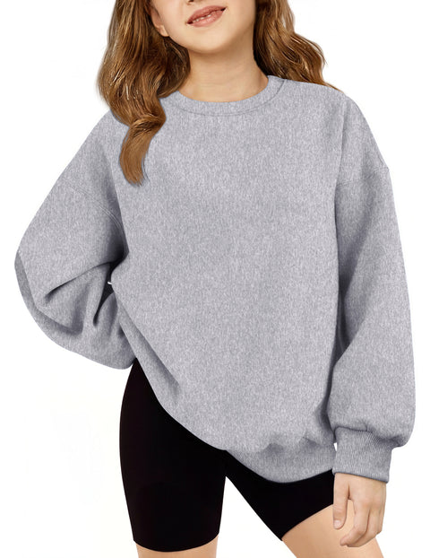 Girls Oversized Crewneck Sweatshirt Fleece Lined Drop Shoulder Pullover - SA2