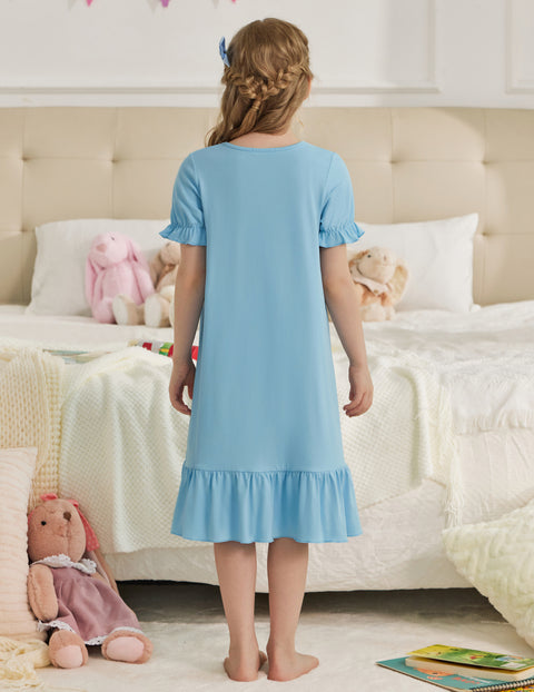 Arshiner Girls Short Sleeve Ruffle Bow Nightgown Sleep Dress