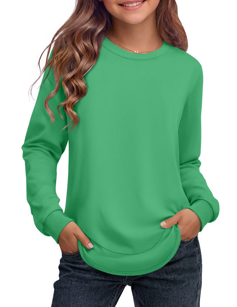Girls Crewneck Sweatshirt Curved High Low Hem Side Slit Long Sleeve Top - GT