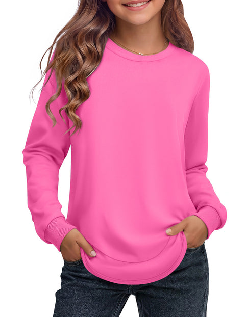 Girls Crewneck Sweatshirt Curved High Low Hem Side Slit Long Sleeve Top - PC