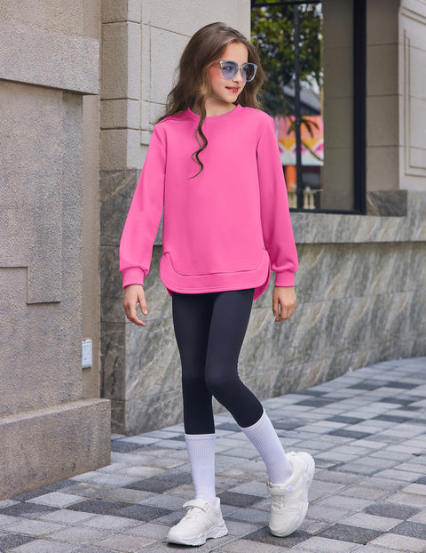 Girls Crewneck Sweatshirt Curved High Low Hem Side Slit Long Sleeve Top - PC