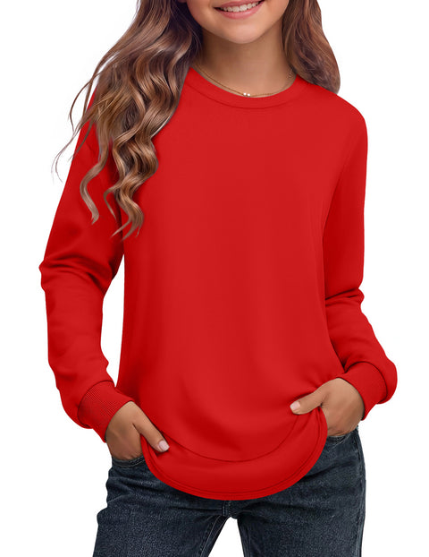 Girls Crewneck Sweatshirt Curved High Low Hem Side Slit Long Sleeve Top - TR