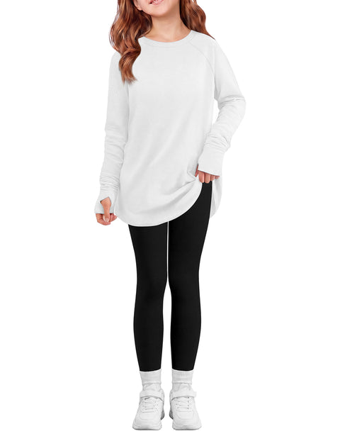 Girls 2 Piece Outfit Raglan Sleeve Top and Slim Fit Pants Set - White & Black
