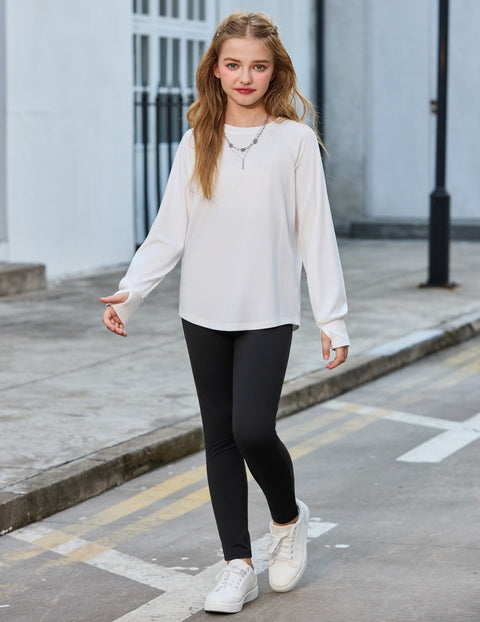 Girls 2 Piece Outfit Raglan Sleeve Top and Slim Fit Pants Set - White & Black