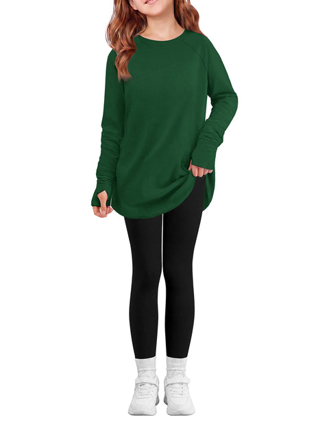 Girls 2 Piece Outfit Raglan Sleeve Top and Slim Fit Pants Set - Green & Black