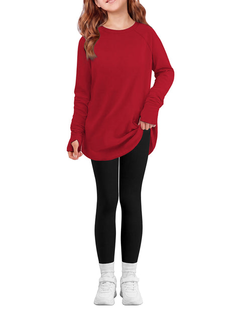 Girls 2 Piece Outfit Raglan Sleeve Top and Slim Fit Pants Set - Red & Black