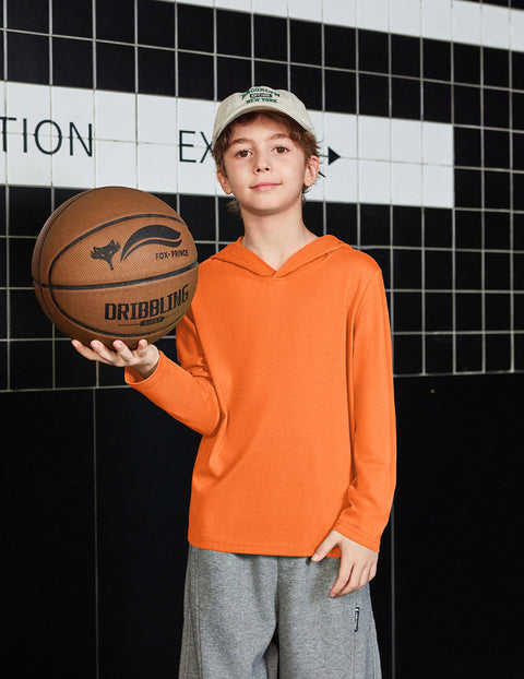 Boys Long Sleeve Hooded T-Shirt Lightweight Pullover Hoodie Cotton Blend - Orange