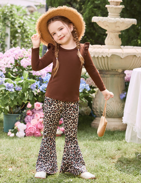 Arshiner Girls Long Sleeve Top and Flare Pants 2 Piece Set
