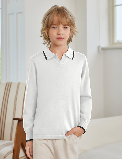 Boys Long Sleeve Knit Polo Shirt Lapel Collar School Uniform Sweater Top