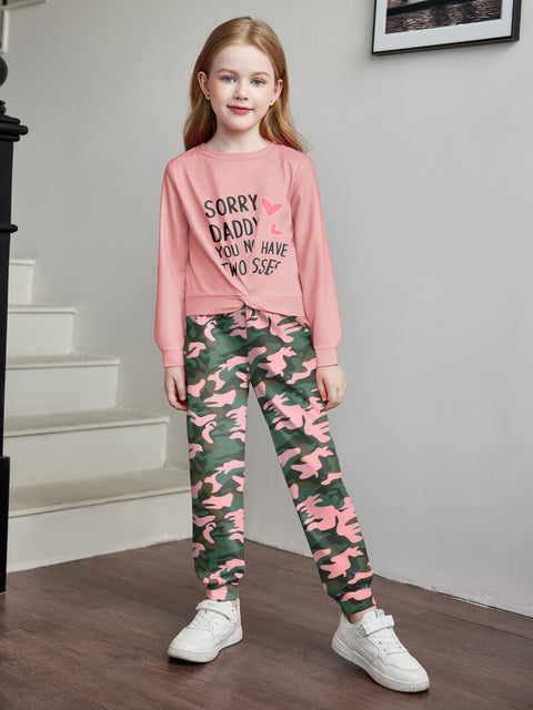 Arshiner Toddler Girl 2 Piece Outfits Twist Front Sweatshirts and Sweatpants Sets