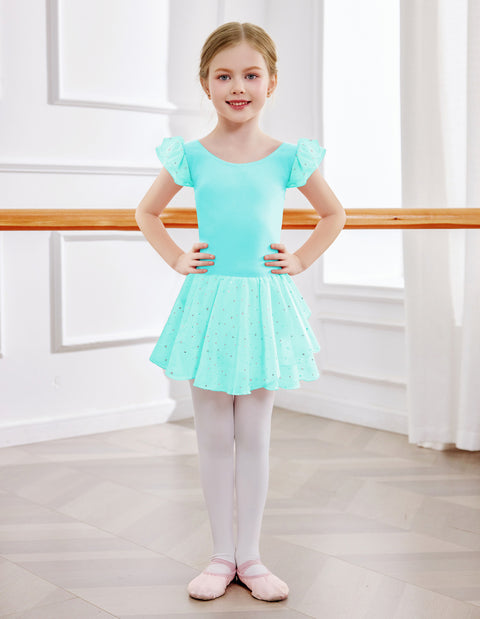 Arshiner Girls Ruffle Sleeve Ballet Dance Dress Tutu Skirted Leotard