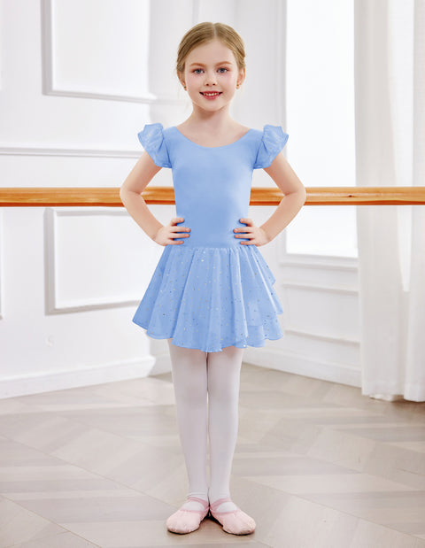 Arshiner Girls Ruffle Sleeve Ballet Dance Dress Tutu Skirted Leotard
