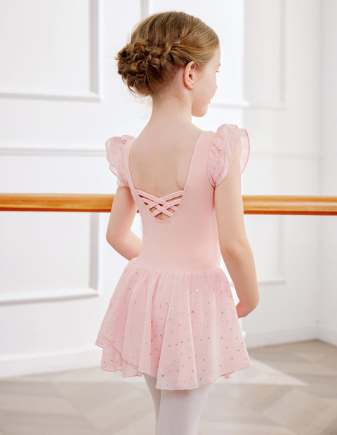 Arshiner Girls Ruffle Sleeve Ballet Dance Dress Tutu Skirted Leotard