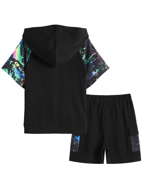 Arshiner Boys Summer Outfits Letter Graphic Short Sleeve Pullover Hooded T-shirt and Shorts Set