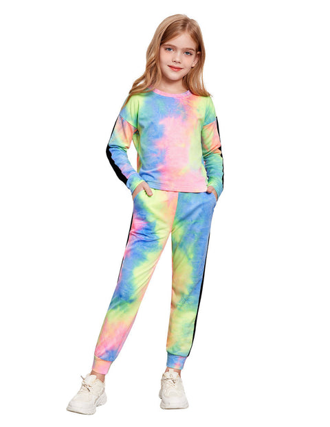 Arshiner Girls 2 Piece Outfits Tie Dye Crop Tops Pant Sets