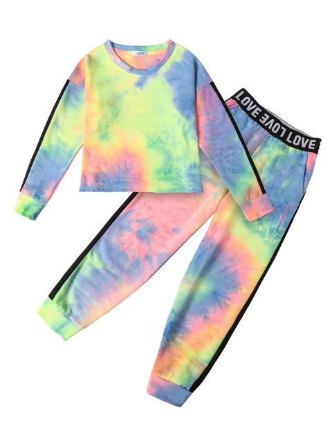 Arshiner Girls 2 Piece Outfits Tie Dye Crop Tops Pant Sets