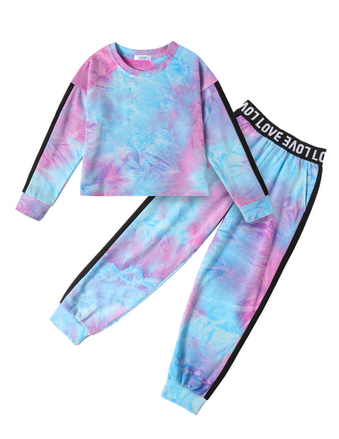 Arshiner Girls 2 Piece Outfits Tie Dye Crop Tops Pant Sets