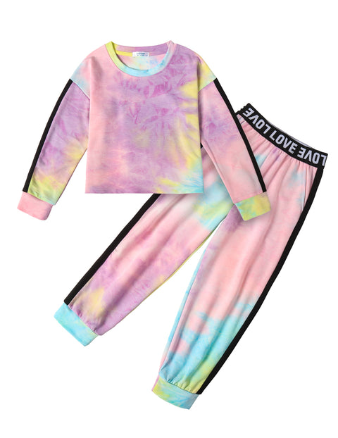 Arshiner Girls 2 Piece Outfits Tie Dye Crop Tops Pant Sets