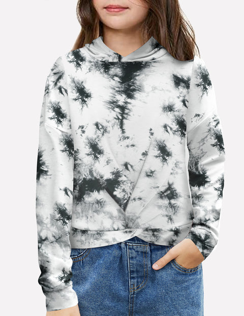 Arshiner Girls Hoodie Twist Front Tie Dye Hooded Sweatshirt