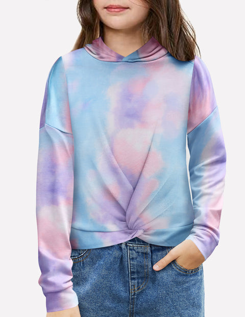 Arshiner Girls Hoodie Twist Front Tie Dye Hooded Sweatshirt
