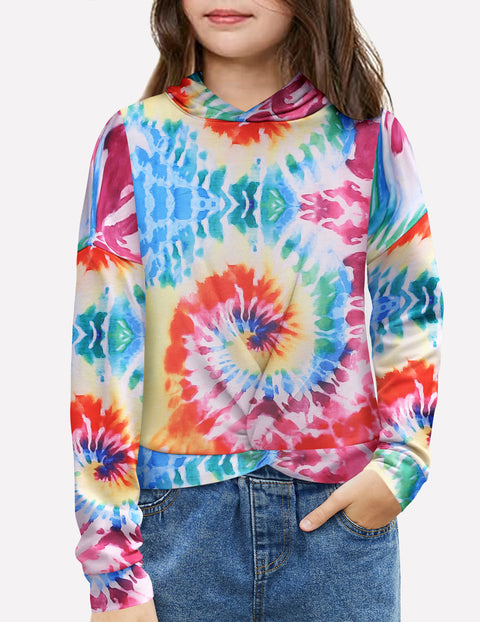 Arshiner Girls Hoodie Twist Front Tie Dye Hooded Sweatshirt