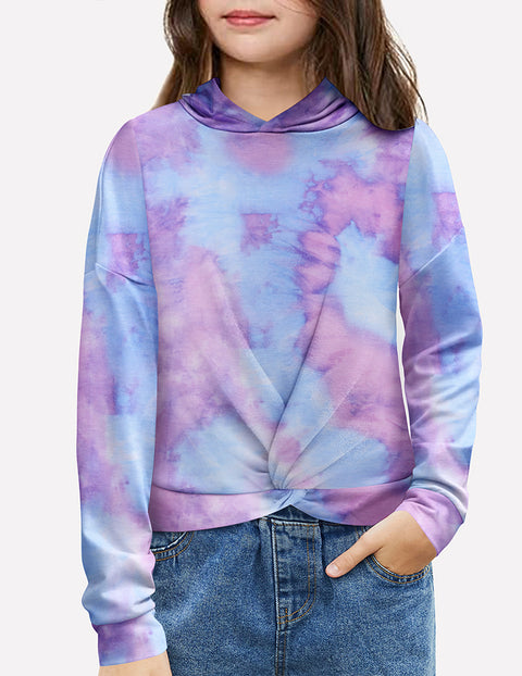 Arshiner Girls Hoodie Twist Front Tie Dye Hooded Sweatshirt