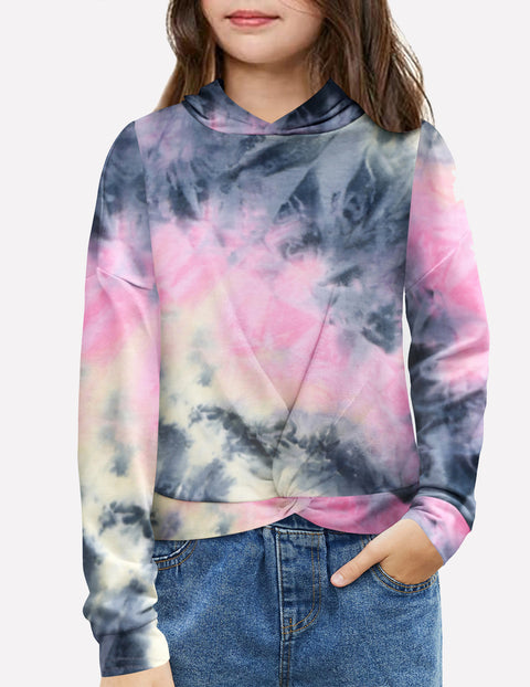 Arshiner Girls Hoodie Twist Front Tie Dye Hooded Sweatshirt