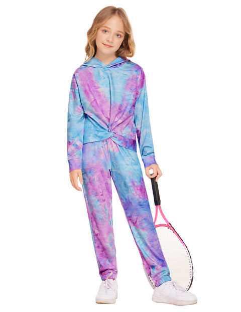 Arshiner Girl's 2 Piece Sets Tie-dye Twist Front Hooded Sweatshirt and Sweatpants