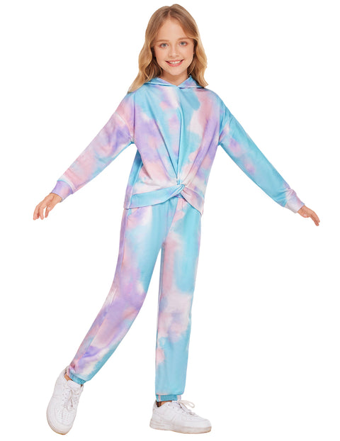 Arshiner Girl's 2 Piece Sets Tie-dye Twist Front Hooded Sweatshirt and Sweatpants