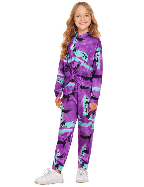 Arshiner Girl's 2 Piece Sets Tie-dye Twist Front Hooded Sweatshirt and Sweatpants