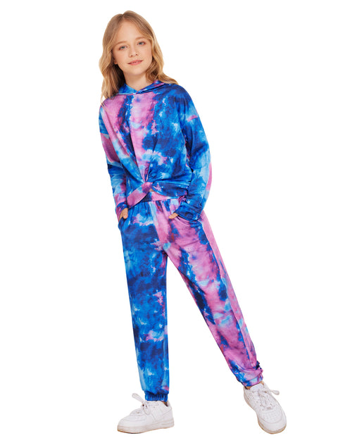 Arshiner Girl's 2 Piece Sets Tie-dye Twist Front Hooded Sweatshirt and Sweatpants