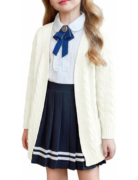 Girls Open Front Chunky Cardigan Cable Knit Sweater Coat with Pockets