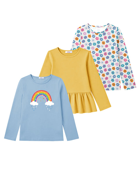 Light Blue, Ginger Yellow, White- Small Floral Print