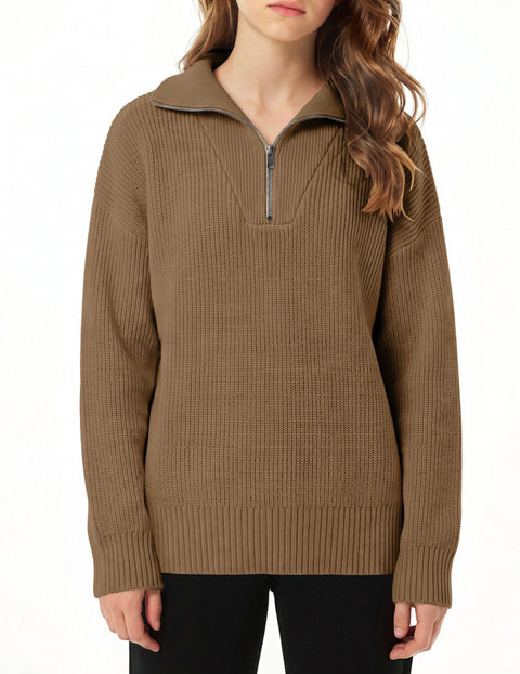 Arshiner Girls Drop Shoulder Zipper Sweatshirt