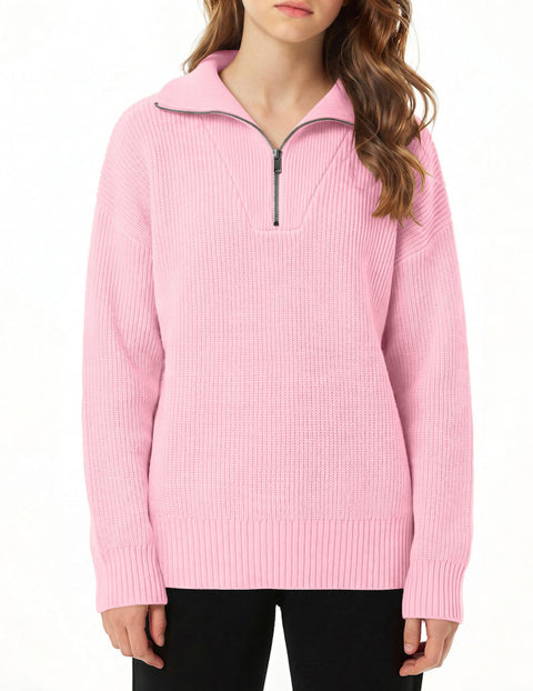Arshiner Girls Drop Shoulder Zipper Sweatshirt