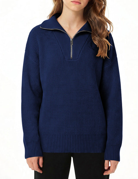Arshiner Girls Drop Shoulder Zipper Sweatshirt