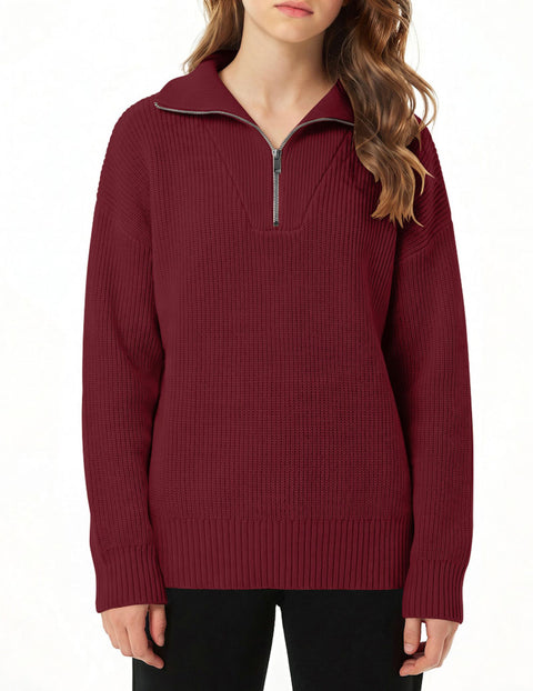 Arshiner Girls Drop Shoulder Zipper Sweatshirt