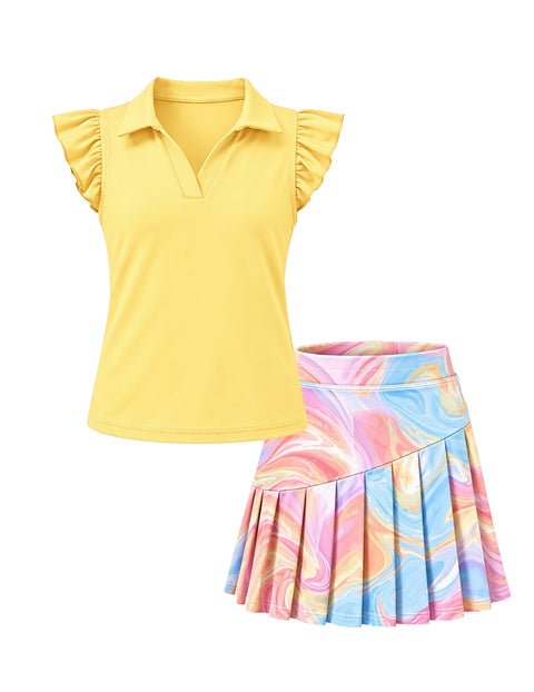 Cream Yellow- Abstract Fluid Orange Pink Blue