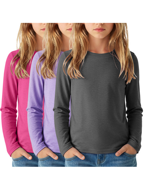 Arshiner Girls Long Sleeve Pullover Sweater 3 Pack Crewneck Tops - Rose Red, Lilac, Dark Heather Grey
