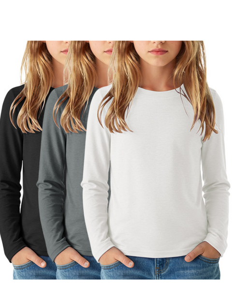 Arshiner Girls Long Sleeve Pullover Sweater 3 Pack Crewneck Tops - Black, Heather Grey, White
