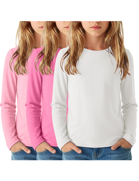 Arshiner Girls Long Sleeve Pullover Sweater 3 Pack Crewneck Tops - White, Pink, Deep Pink