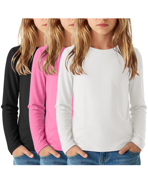 Arshiner Girls Long Sleeve Pullover Sweater 3 Pack Crewneck Tops - Black, White, Pink