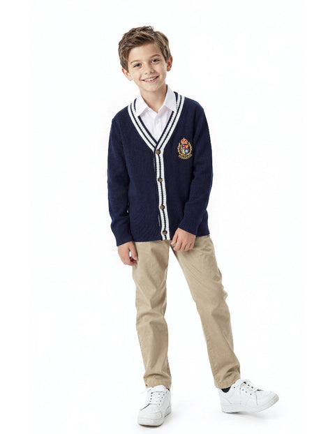 Arshiner Boys V-Neck Striped Contrast Cardigan